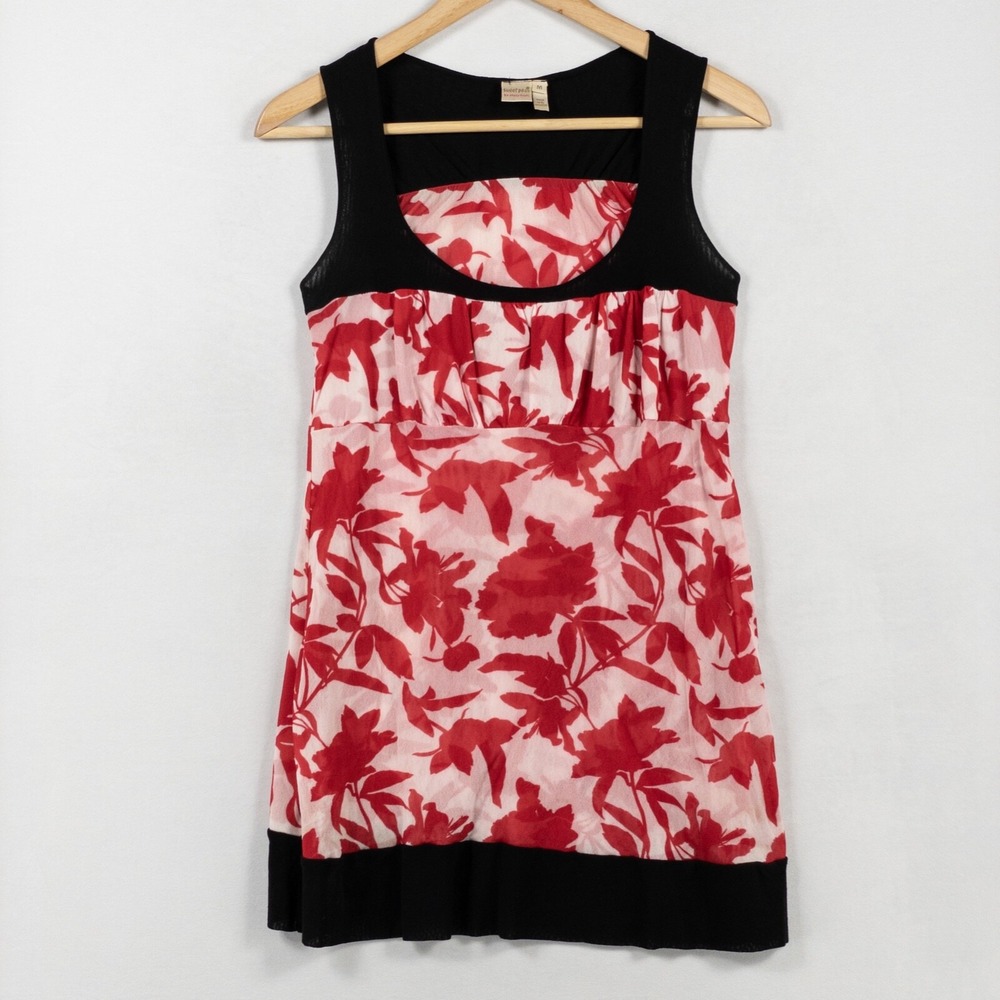 Sweet Pea Stacy Frati Tank Top Sz Medium Red White Black Floral Print Scoop Neck